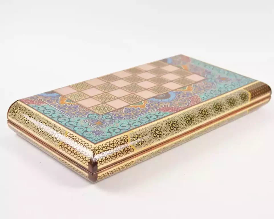 Golden backgammon and Chess / wooden board inlaid with copper / Board games / special gift