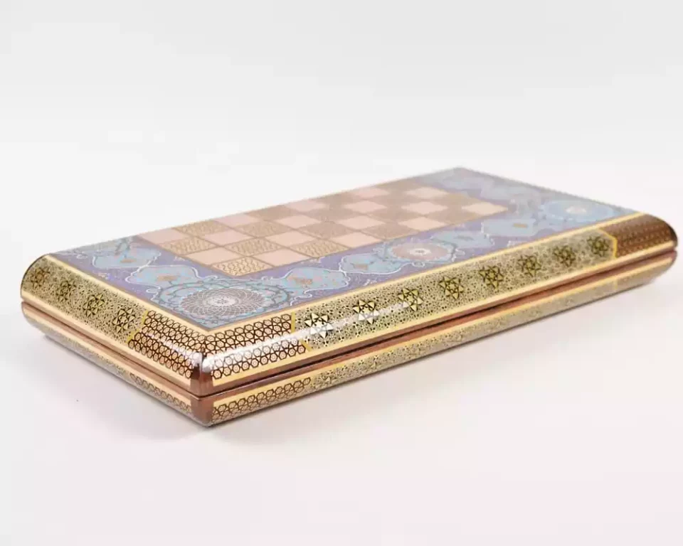 Golden backgammon and Chess /wooden board inlaid with copper/ Board games/ beautiful gift