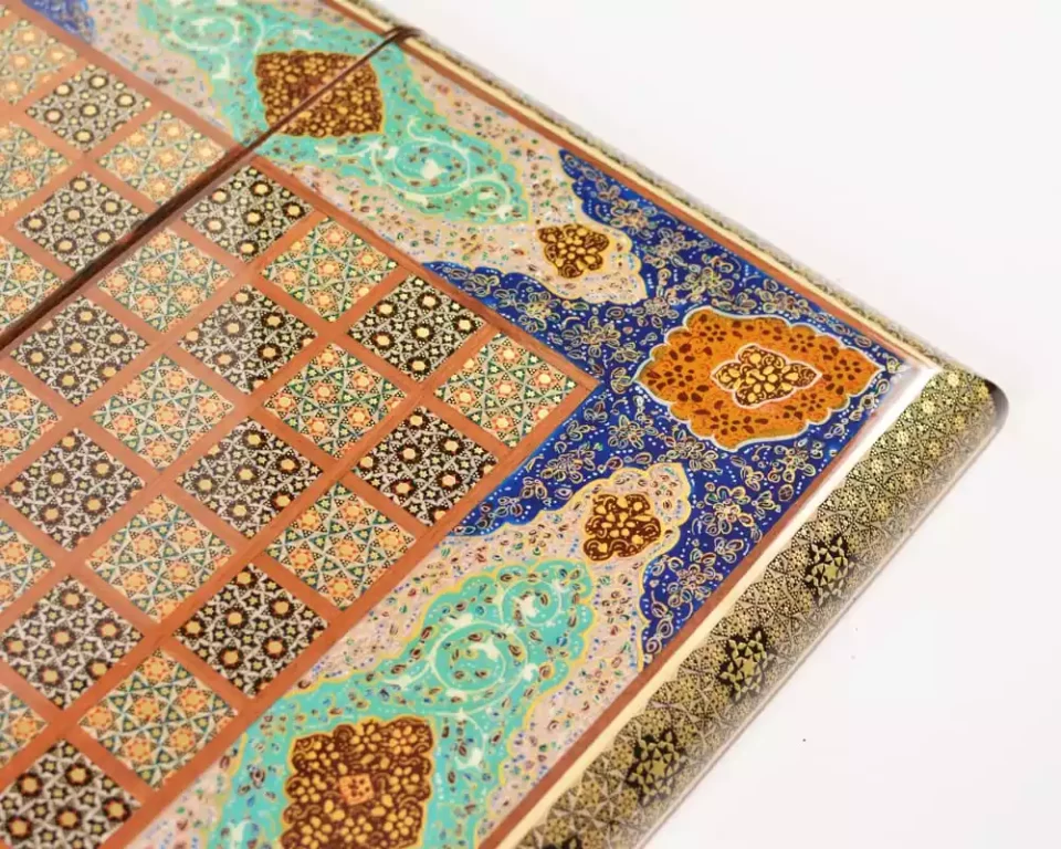 Golden backgammon and Chess / wooden board inlaid with copper / Board games / Gift idea