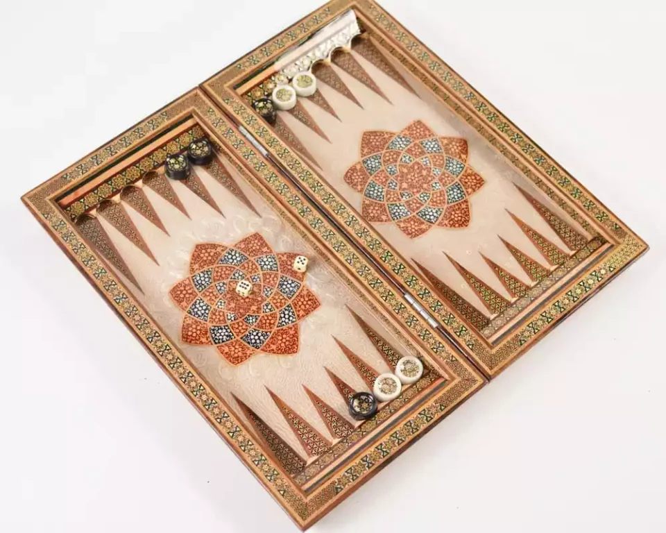 Golden backgammon and Chess / wooden board inlaid with copper / Board games / unique gift