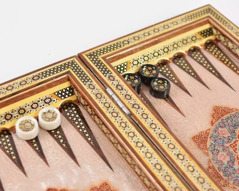 Golden Chess wooden board inlaid with copper/backgammon pieces included/ Board games/ luxury gift