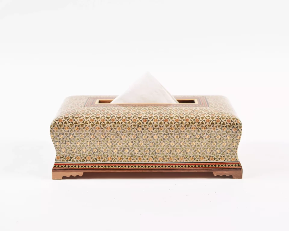 Luxurious tissue box, handmade, inlaid with copper