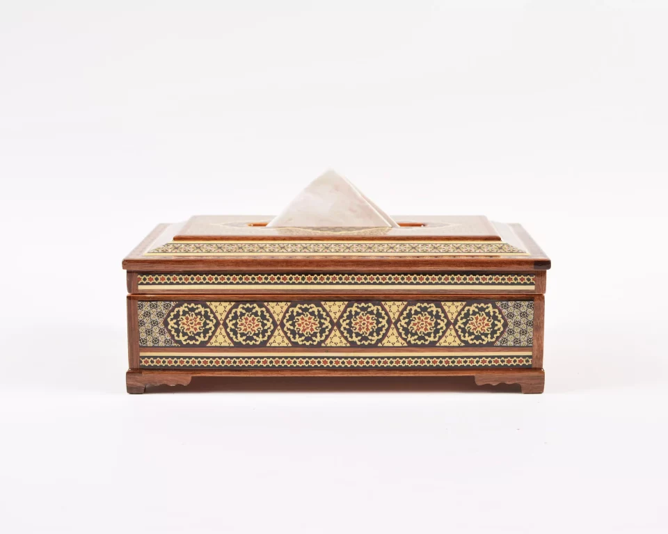 Luxurious wooden tissue box, handmade and inlaid with copper