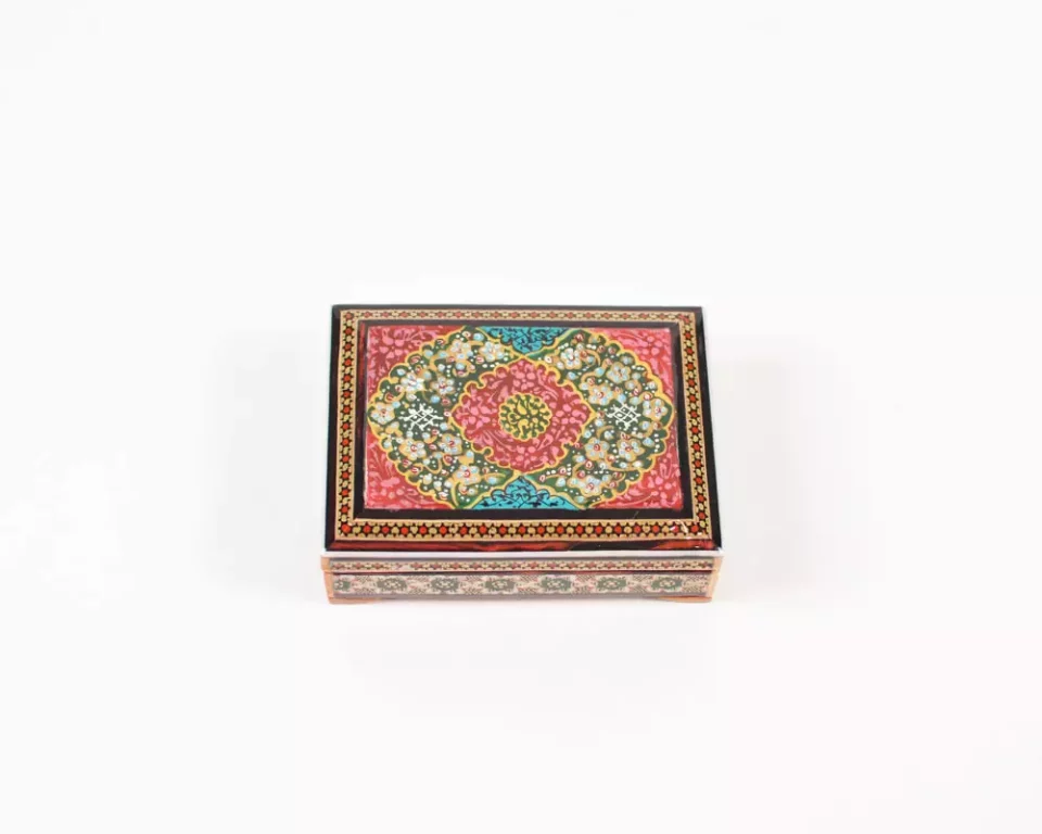 wooden box inlaid with copper with a traditional Islamic design