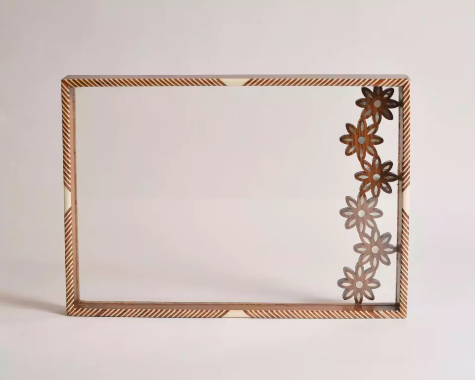 HANDMADE Unique TRAY A STUNNING FUSION OF ACRYLIC & WOODEN INLAID WITH PEARL