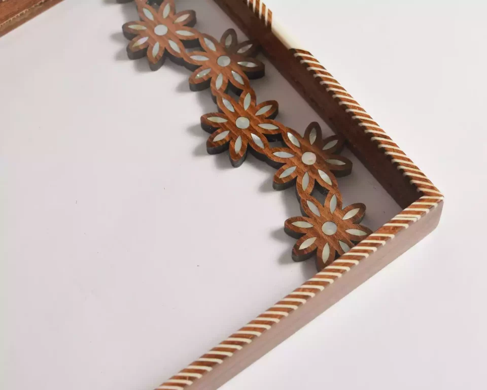 HANDMADE Unique TRAY A STUNNING FUSION OF ACRYLIC & WOODEN INLAID WITH PEARL