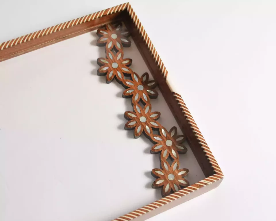 HANDMADE Unique TRAY A STUNNING FUSION OF ACRYLIC & WOODEN INLAID WITH PEARL