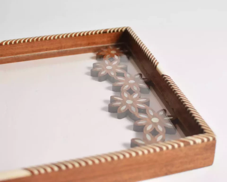 HANDMADE Unique TRAY A STUNNING FUSION OF ACRYLIC & WOODEN INLAID WITH PEARL