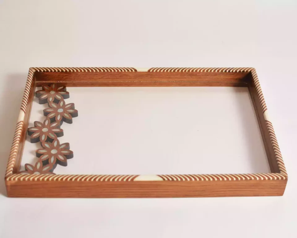HANDMADE Unique TRAY A STUNNING FUSION OF ACRYLIC & WOODEN INLAID WITH PEARL