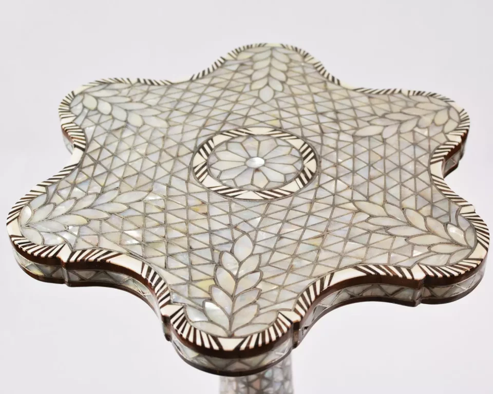 Handmade wooden table – side table – tea table – coffee table – inlaid with mother-of-pearl – wooden decor – home decor