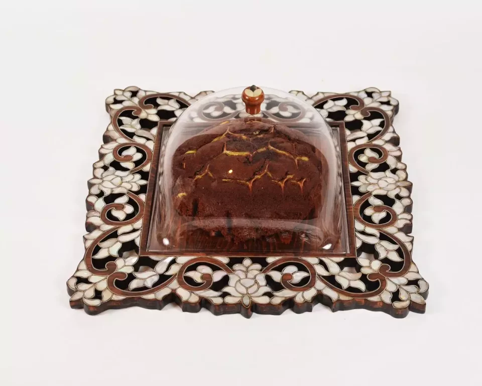 luxurious tray with a Plexi cover, inlaid with natural mother-of-pearl