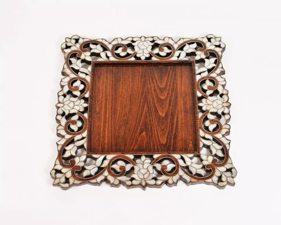 luxurious tray with a Plexi cover, inlaid with natural mother-of-pearl