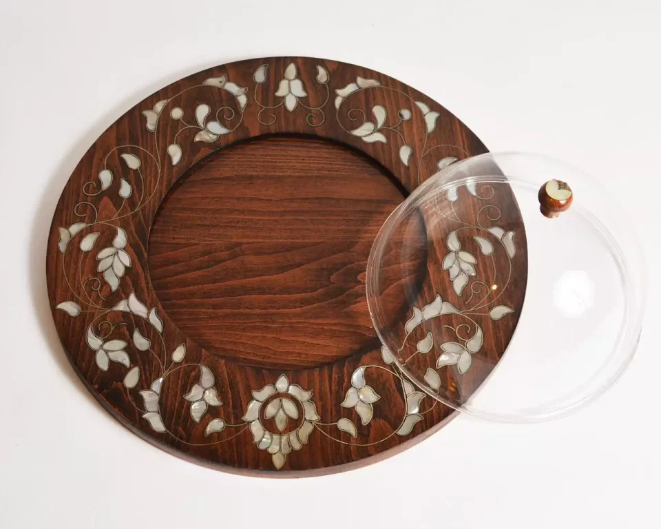 amazing tray with Plexi cover inlaid with mother of pearl
