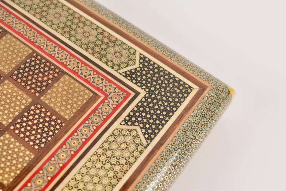Golden backgammon and Chess / wooden board inlaid with copper / Board games