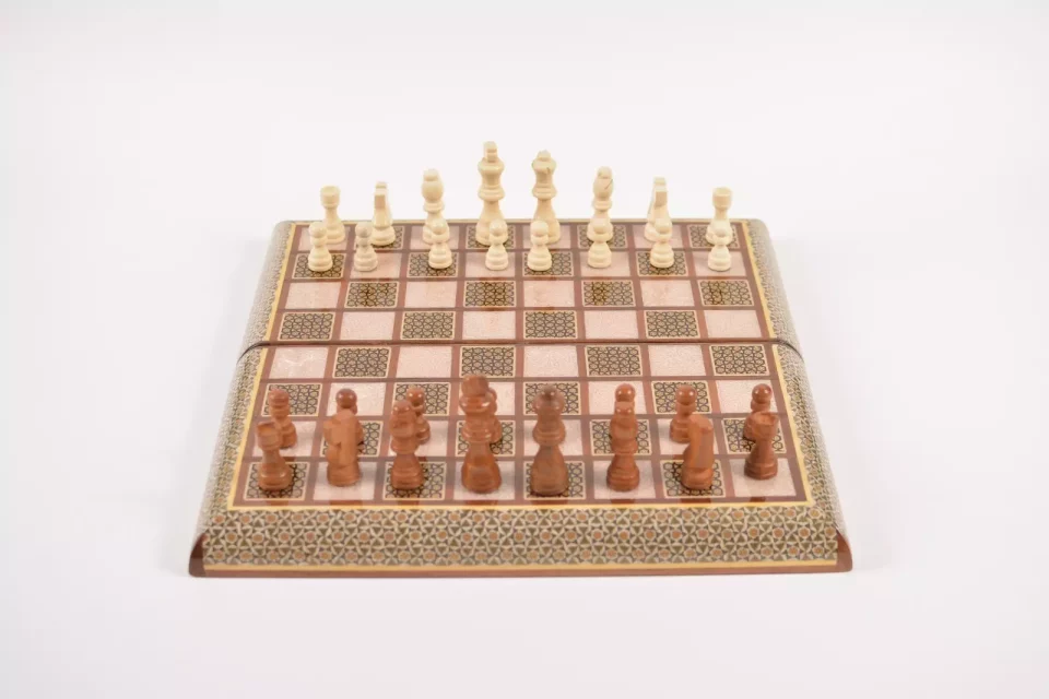 Golden backgammon and Chess / wooden board inlaid with copper / Board games