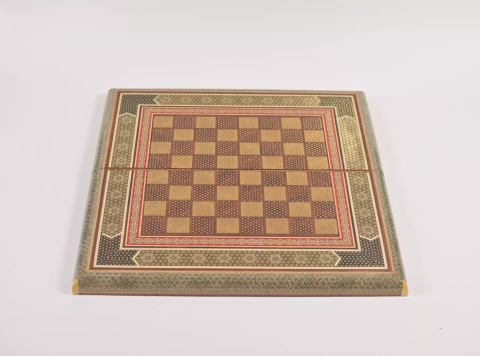 Golden backgammon and Chess / wooden board inlaid with copper / Board games