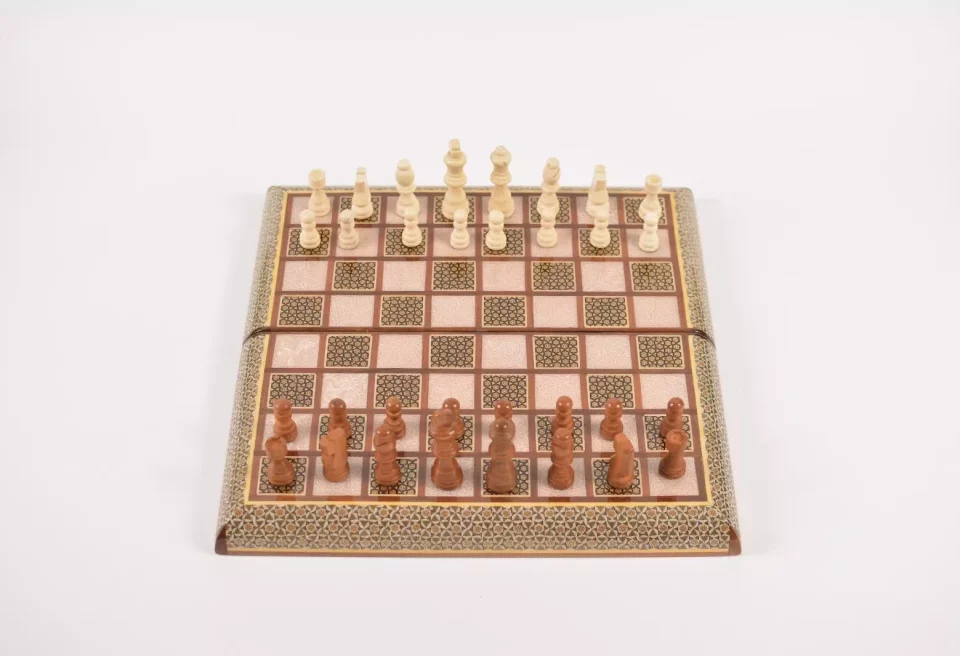 Golden backgammon and Chess / wooden board inlaid with copper / Board games