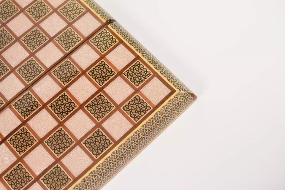 Golden backgammon and Chess / wooden board inlaid with copper Royal gift