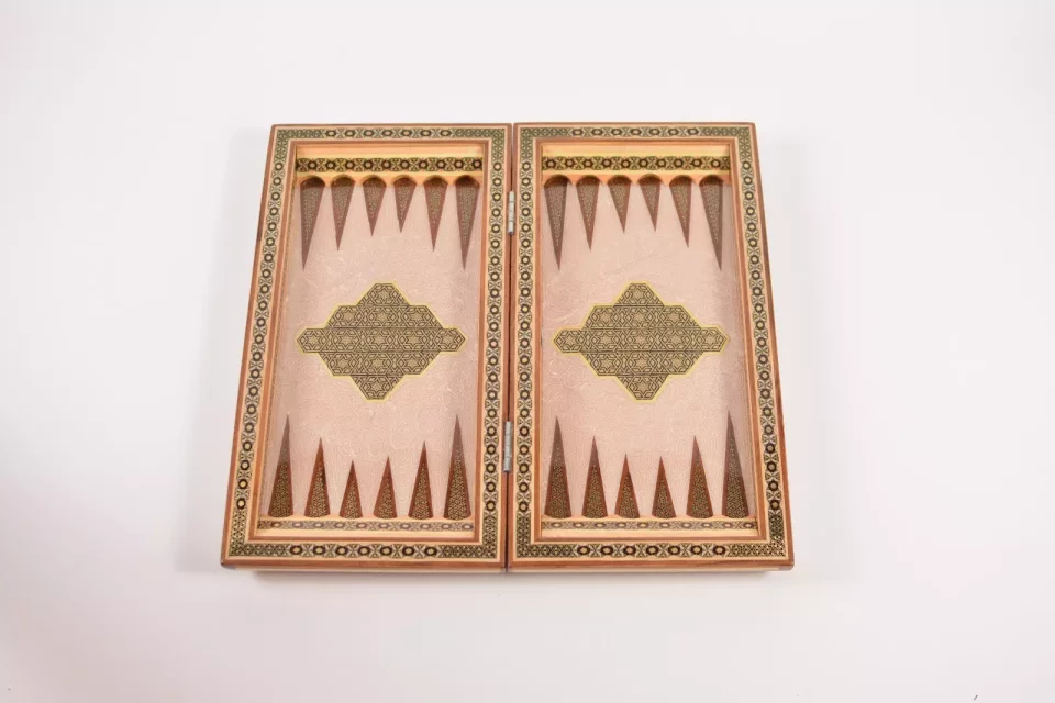 Golden backgammon and Chess / wooden board inlaid with copper Royal gift