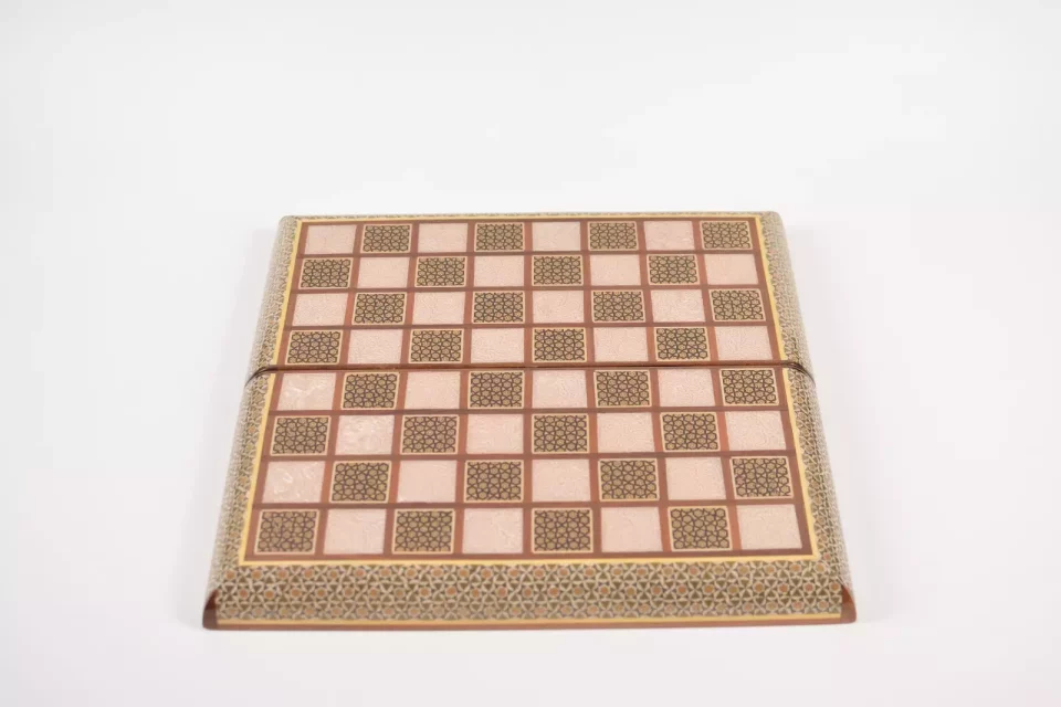 Golden backgammon and Chess / wooden board inlaid with copper Royal gift