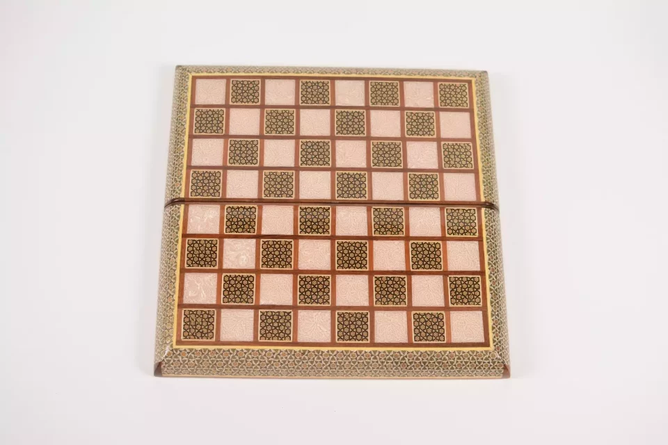 Golden backgammon and Chess / wooden board inlaid with copper Royal gift