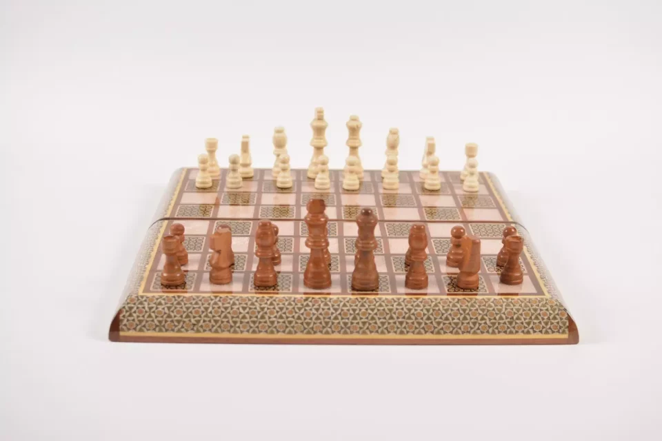 Golden backgammon and Chess / wooden board inlaid with copper Royal gift