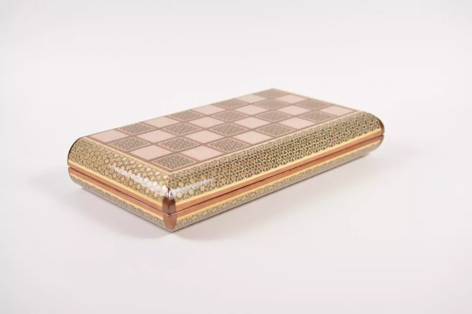 Golden backgammon and Chess / wooden board inlaid with copper Royal gift