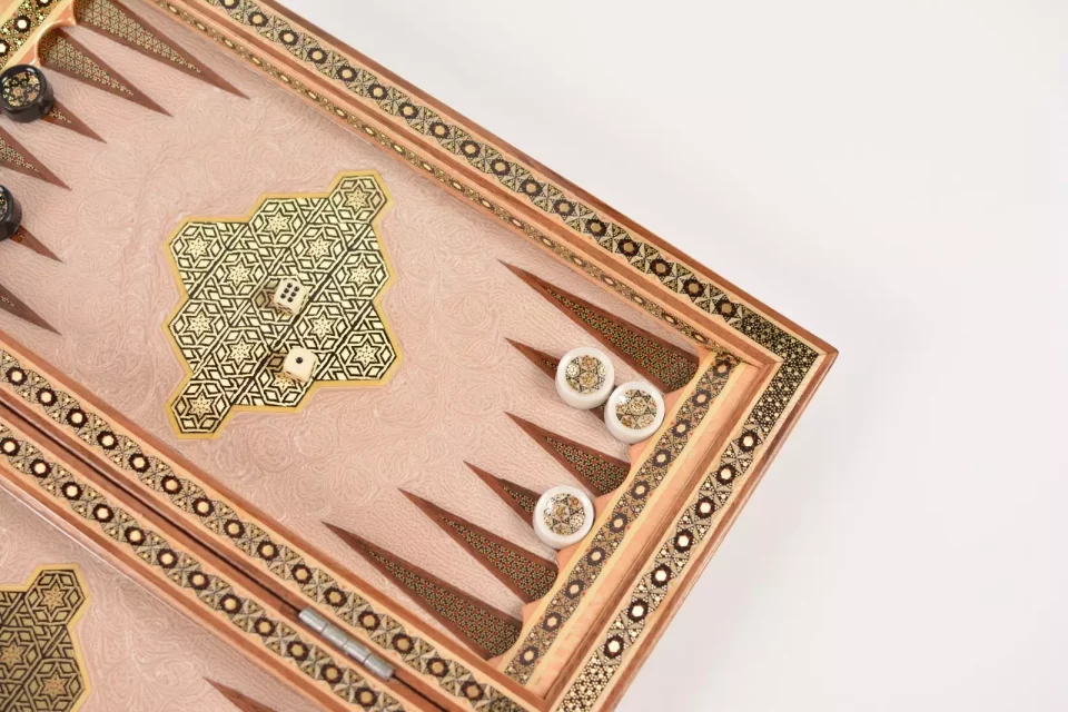 Golden backgammon and Chess / wooden board inlaid with copper Royal gift