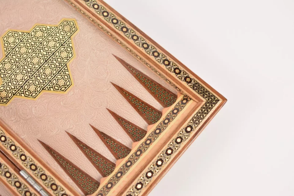 Golden backgammon and Chess / wooden board inlaid with copper Royal gift
