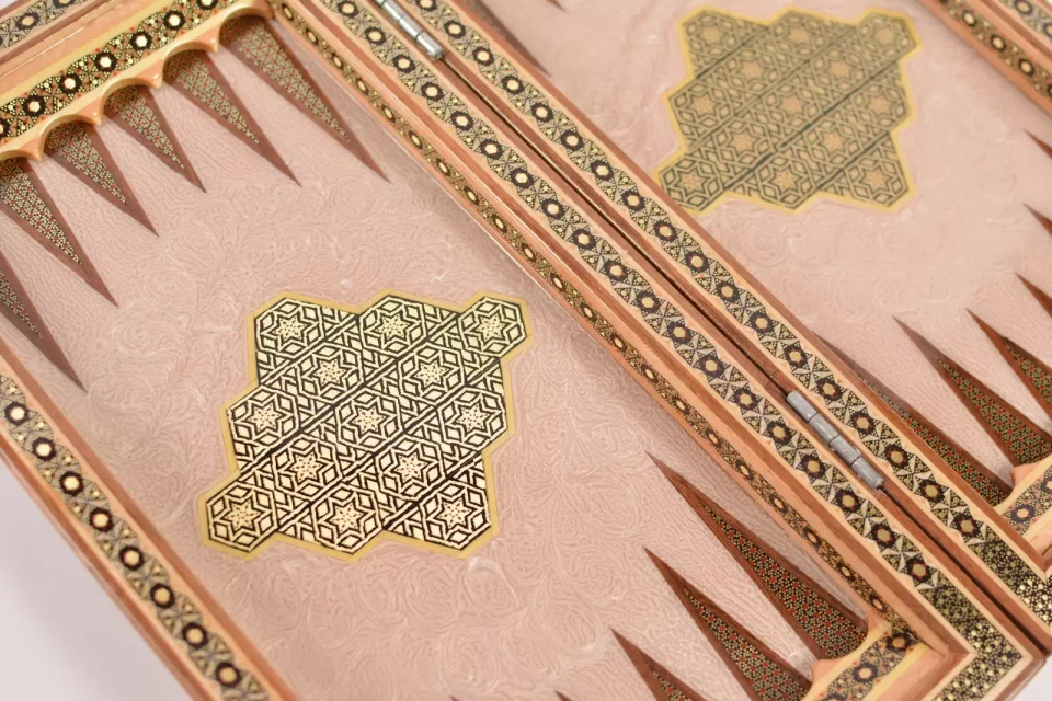 Golden backgammon and Chess / wooden board inlaid with copper Royal gift