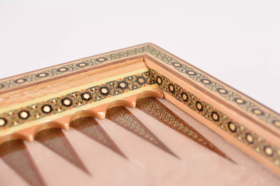 Golden backgammon and Chess / wooden board inlaid with copper Royal gift