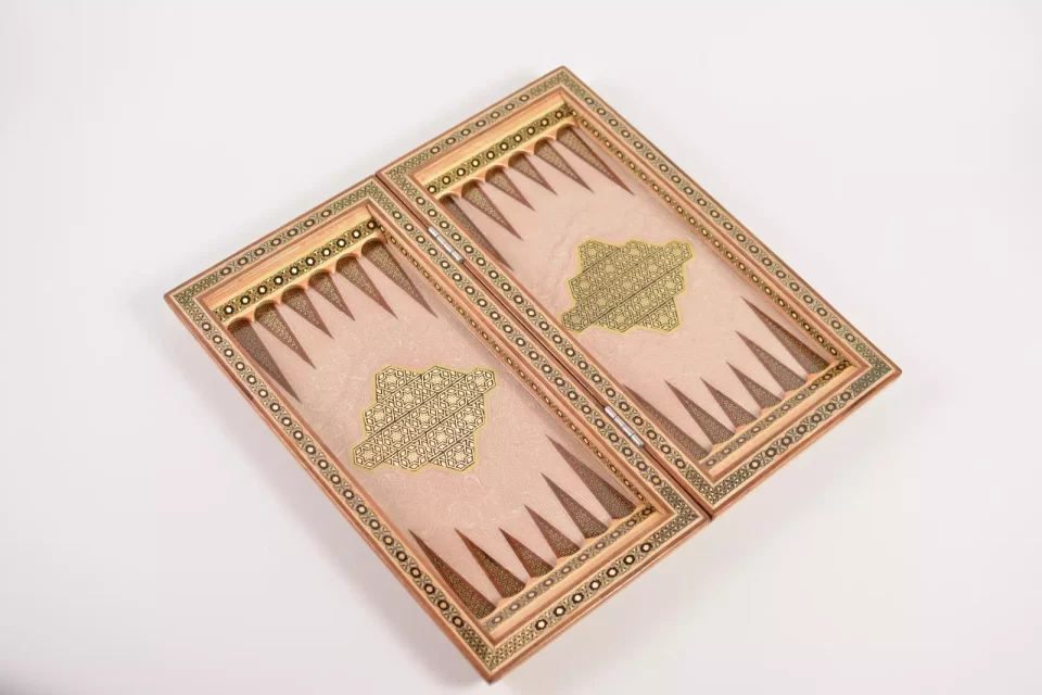 Golden backgammon and Chess / wooden board inlaid with copper Royal gift