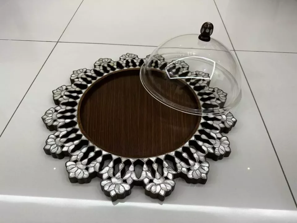 Unique tray with Plexi cover inlaid with mother of pearl