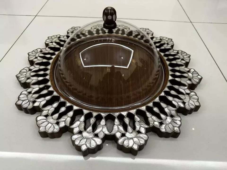 Unique tray with Plexi cover inlaid with mother of pearl