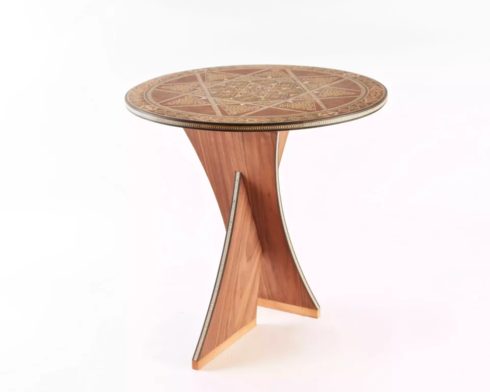 Handcrafted Modern Round Wooden Mosaic Table