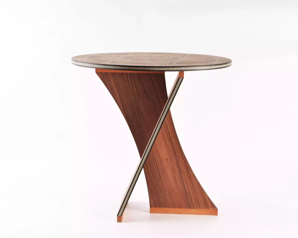 Handcrafted Modern Round Wooden Mosaic Table