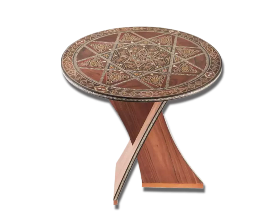 Handcrafted Modern Round Wooden Mosaic Table