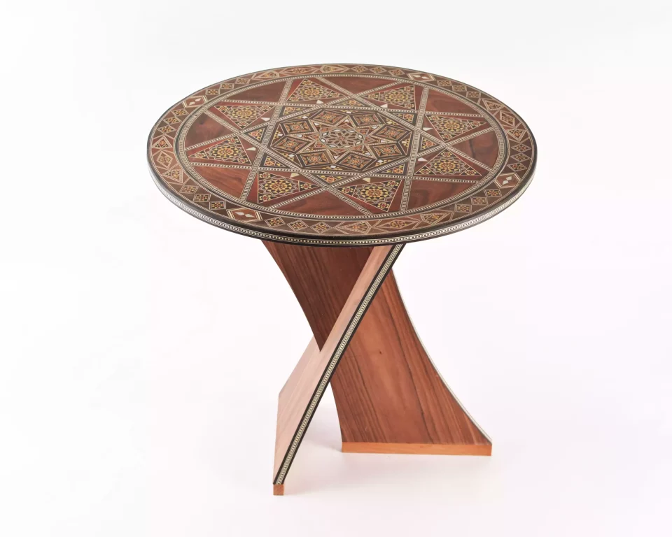 Handcrafted Modern Round Wooden Mosaic Table