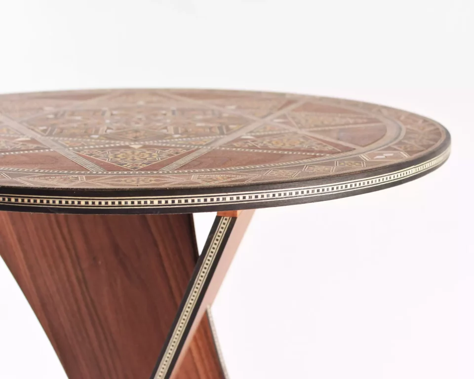 Handcrafted Modern Round Wooden Mosaic Table