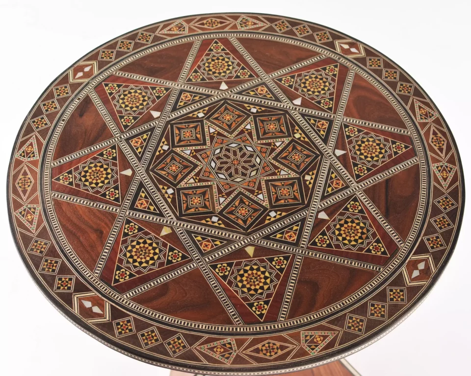 Handcrafted Modern Round Wooden Mosaic Table