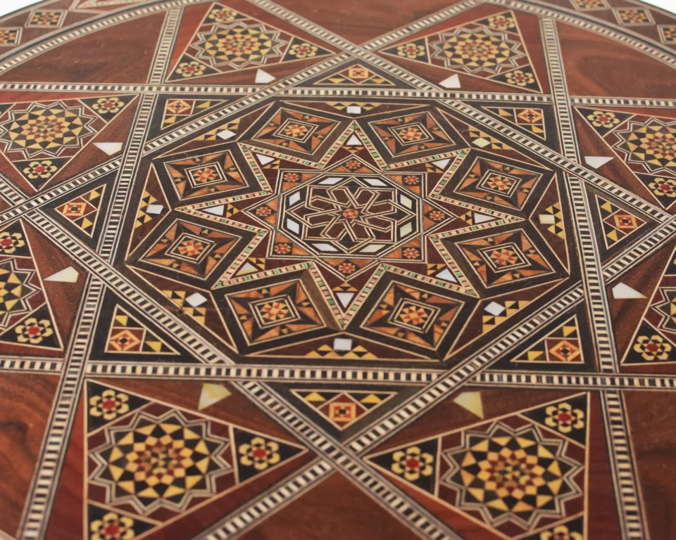 Handcrafted Modern Round Wooden Mosaic Table