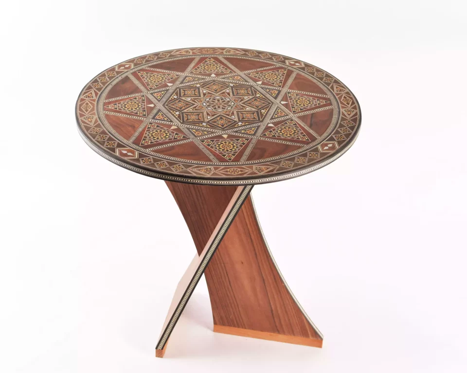 Handcrafted Modern Round Wooden Mosaic Table