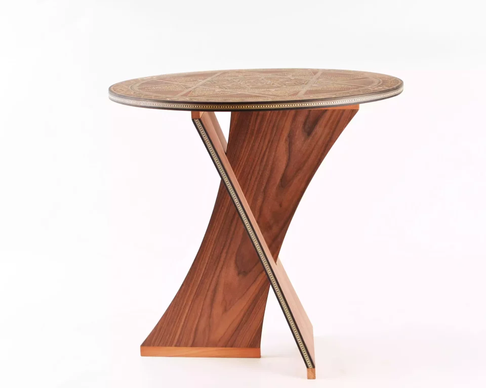 Handcrafted Modern Round Wooden Mosaic Table