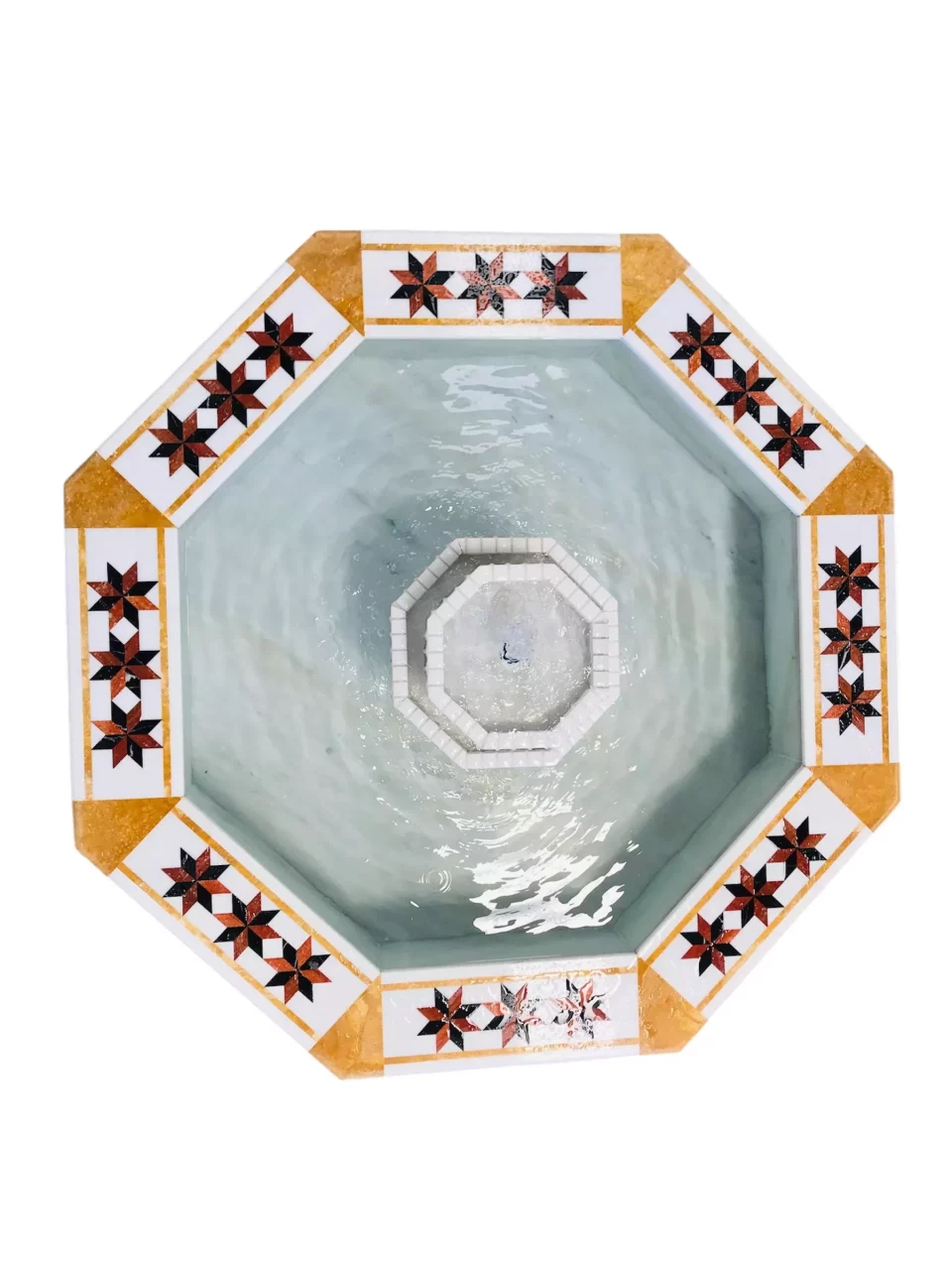 Octagonal Damascene water fountain handmade from natural marble mosaic