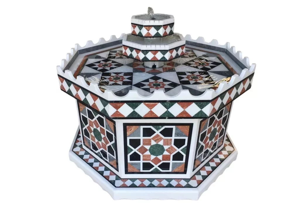 Distinctive Damascene water fountain handcrafted made marble mosaic