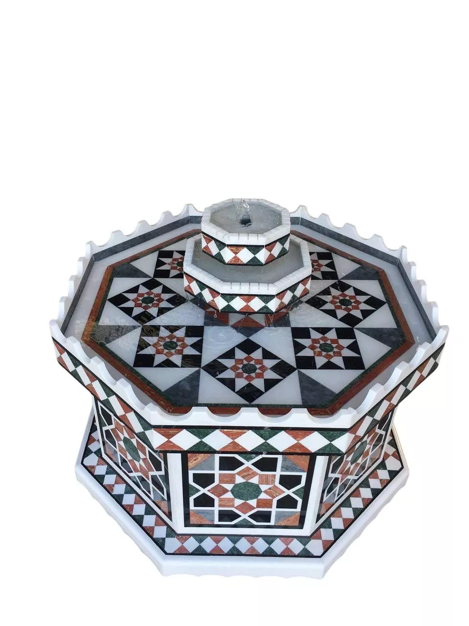 Distinctive Damascene water fountain handcrafted made marble mosaic