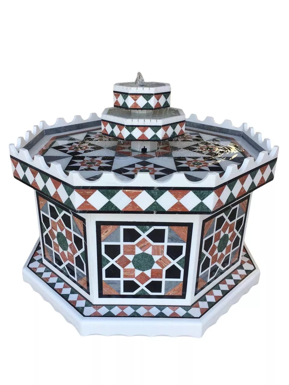 Distinctive Damascene water fountain handcrafted made marble mosaic