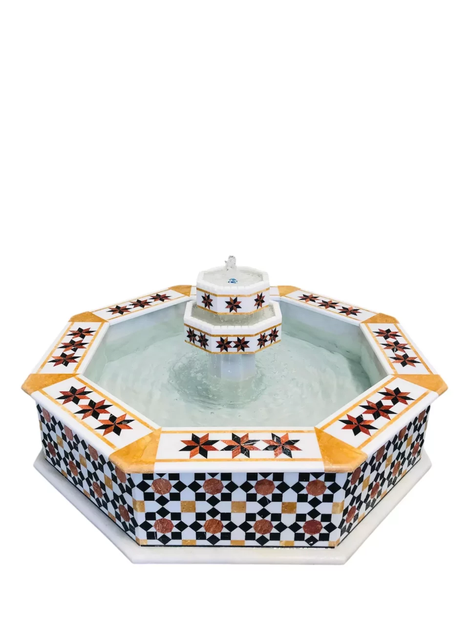 Octagonal Damascene water fountain handmade from natural marble mosaic