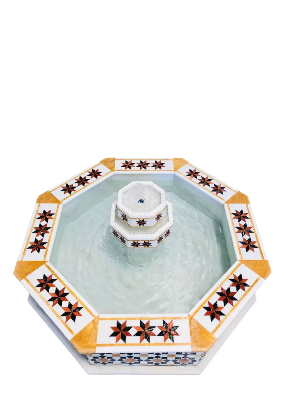 Octagonal Damascene water fountain handmade from natural marble mosaic