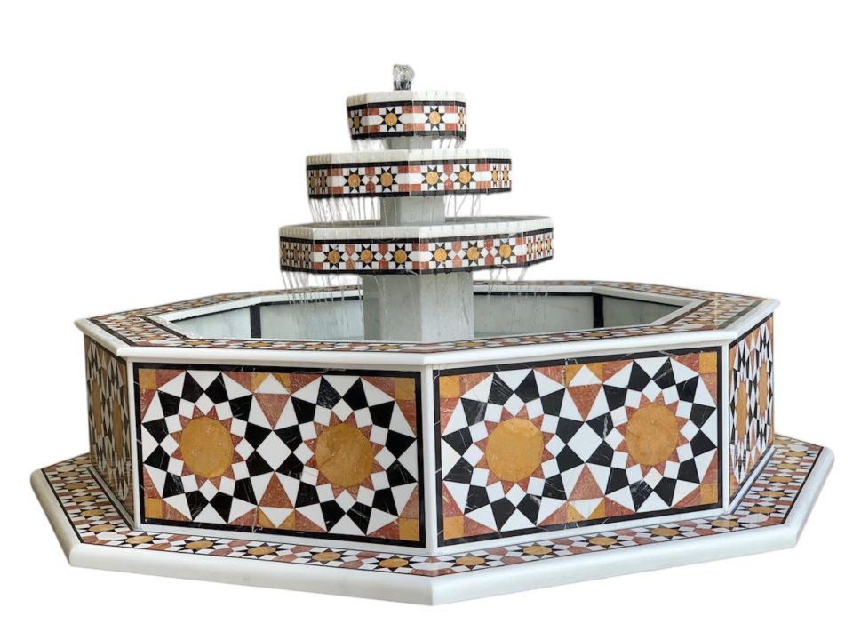 Damascus water fountain handmade from natural marble mosaic
